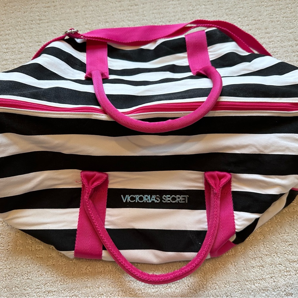 Victoria’s Secret Black and White Striped Duffel Bag